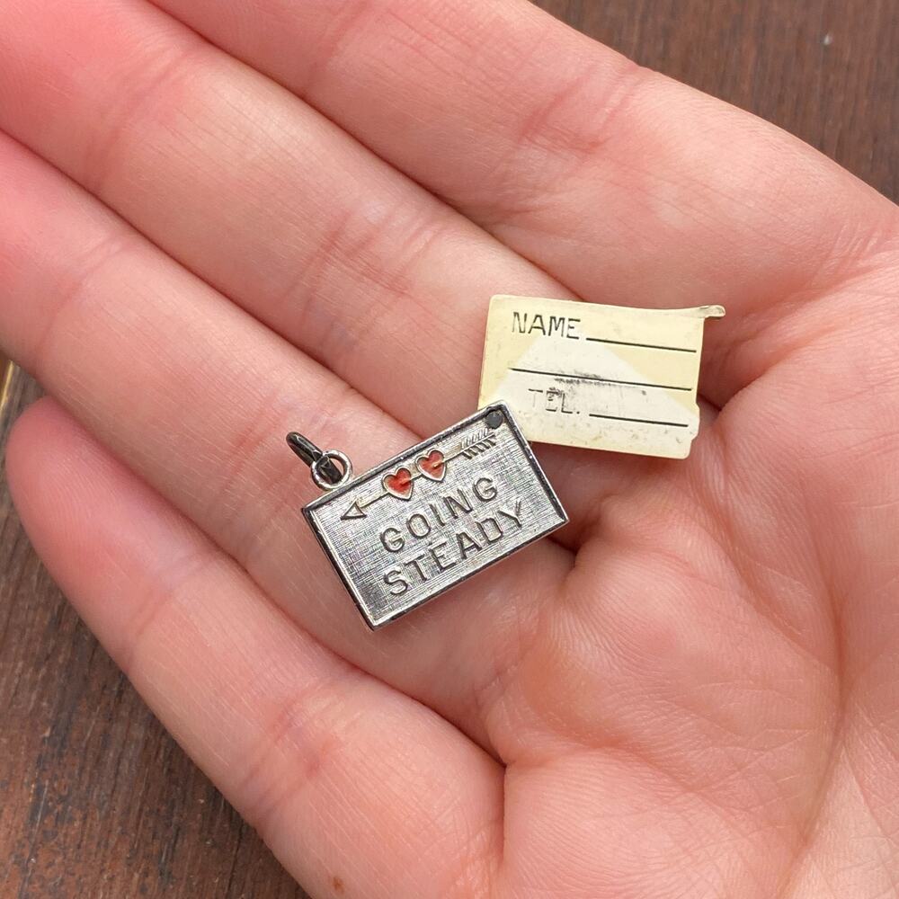 Vintage Wells 925 Sterling Silver "Going Steady" Opens Pendant Bracelet Charm